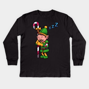 Sleeping Christmas Elf Guard Kids Long Sleeve T-Shirt